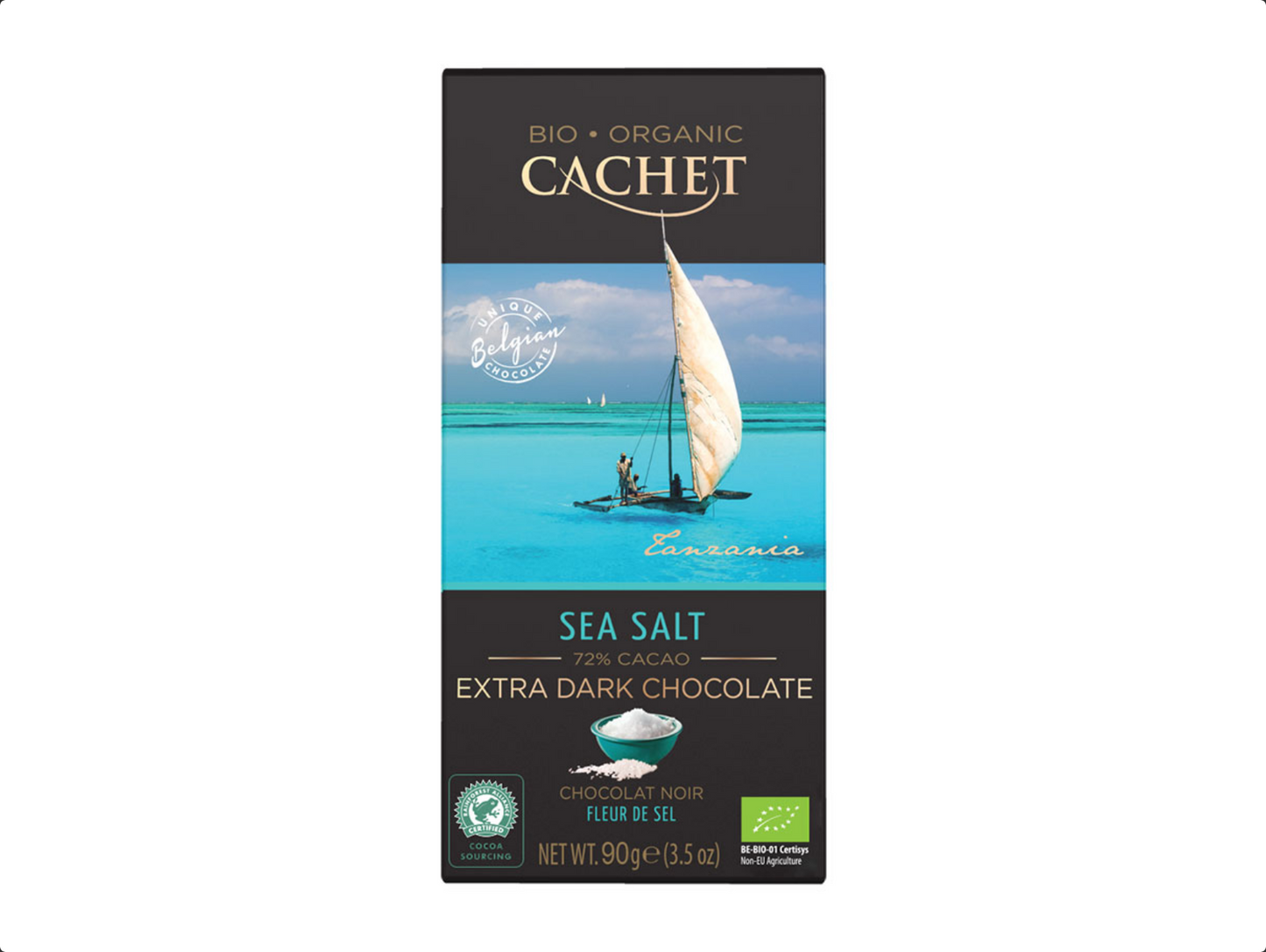 CACHET Mørk Chokolade m. havsalt 72 % Økologisk, 100g