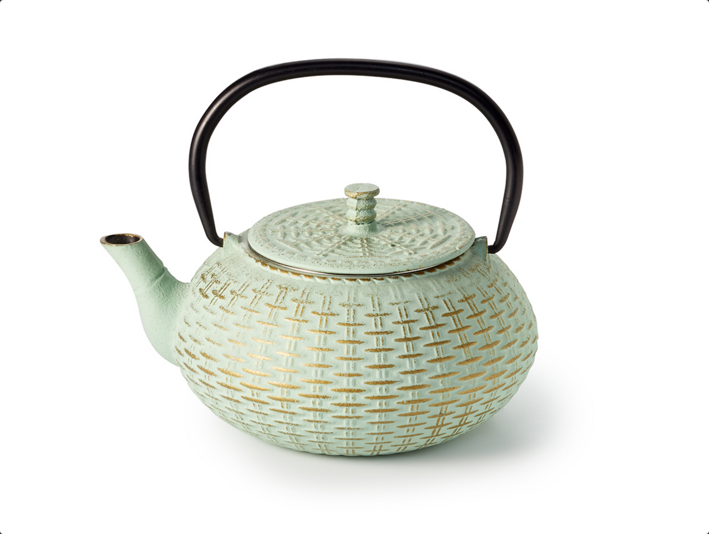 Teapot "Fuzhou" ironware with relief, mint-green/golden 0.8 l