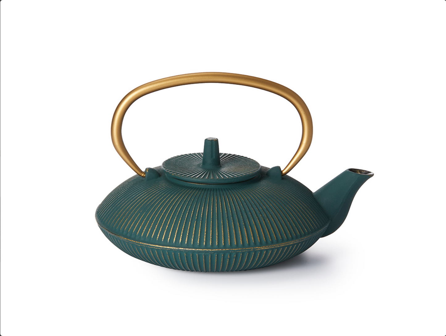 Teapot "'Tianyu" ironware with relief, green, with golden handle 0.6 l H 8.5 cm, Ø 6.3 cm